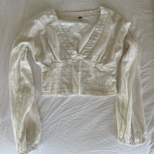Free People White Long Sleeve Blouse, Size S